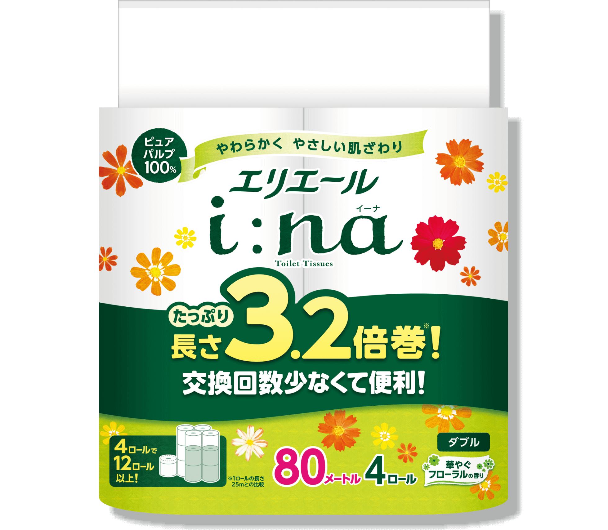 エリエール i:na(イーナ) トイレットティシュー 3.2倍巻 ダブル