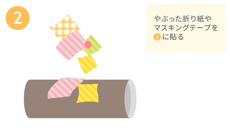 やぶった折り紙やマスキングテープを1に貼る