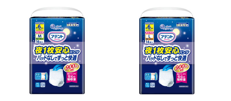 アテント 夜1枚安心パンツ パッドなしでずっと快適 6回吸収 男女共用 M／L