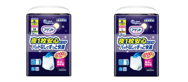 アテント 夜1枚安心パンツ パッドなしでずっと快適 8回吸収 男女共用 M／L