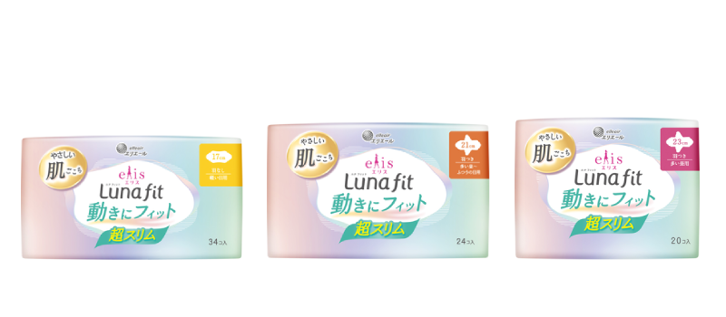 エリス ルナフィット超スリム（軽い日用）羽なし 17cm／超スリム（多い昼～ふつうの日用）羽つき 21cm／超スリム（多い昼用）羽つき 23cm