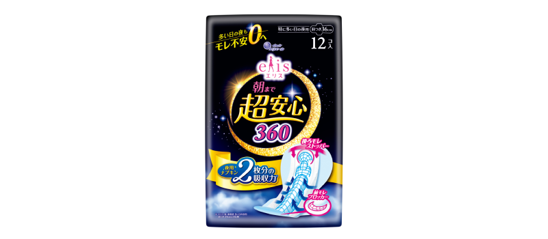 エリス 朝まで超安心 360（特に多い日の夜用）羽つき 36cm