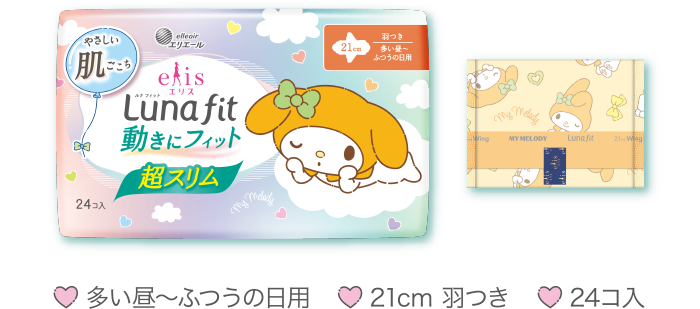 エリス ルナ フィット 動きにフィット 超スリム 多い昼〜ふつうの日用 21cm 羽つき 24コ入