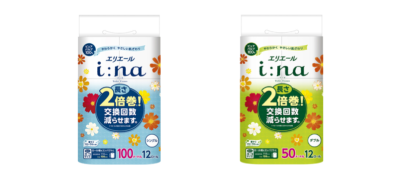エリエール i：na（イーナ）トイレットティシュー 2倍巻 シングル／ダブル