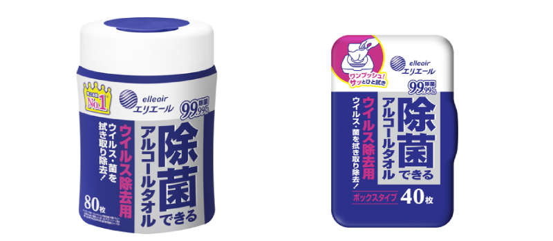 エリエール 除菌できるアルコールタオル ウイルス除去用 ボトル本体／ボックス本体