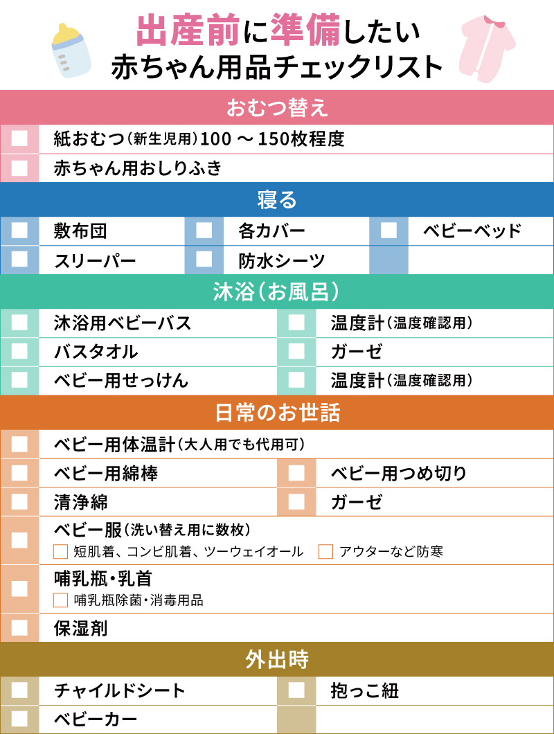 出産前に準備しておきたい赤ちゃん用品チェックリスト！