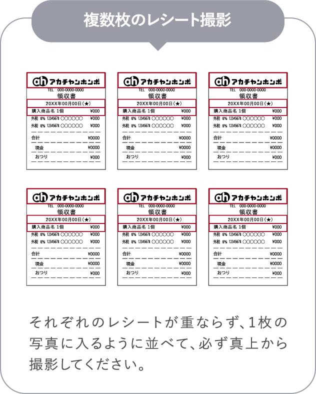 複数枚のレシート撮影