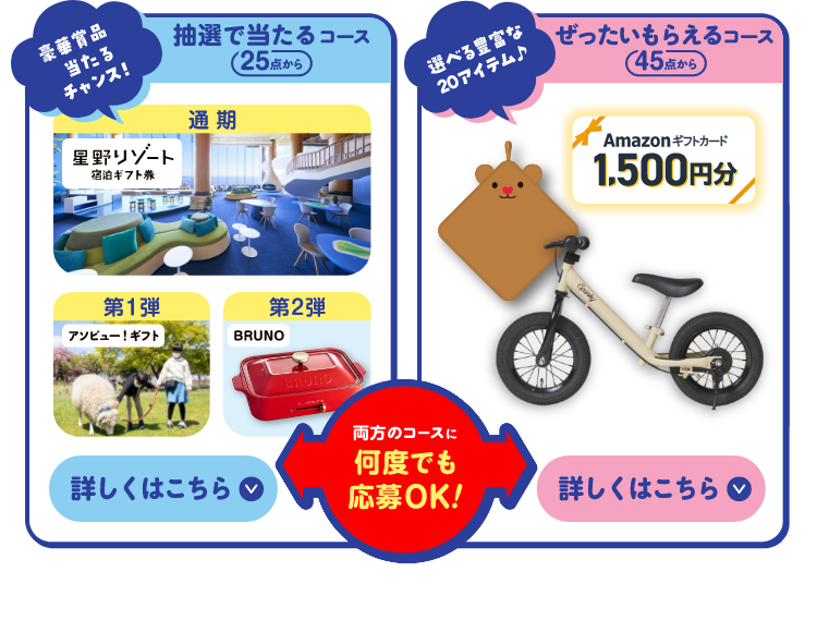 抽選で当たるコース ぜったいもらえるコース