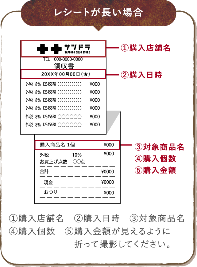 レシートが長い場合