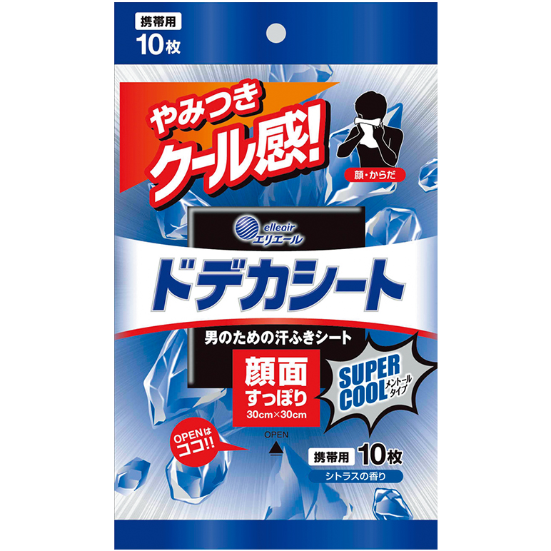 626円 【メール便無料】 エリエール ドデカシート スーパークール シトラスの香り 携帯用 １０枚×3個セット
