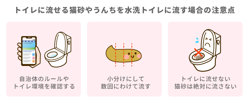 トイレに流せる猫砂やうんちを水洗トイレに流す場合の注意点