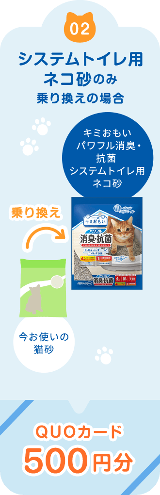 2システムトイレ用ネコ砂のみ乗り換えの場合QUOカード500円分