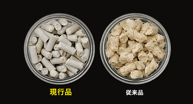 1ヶ月間の使用を想定したシステムトイレ用猫砂の過酷試験実施後の比較写真