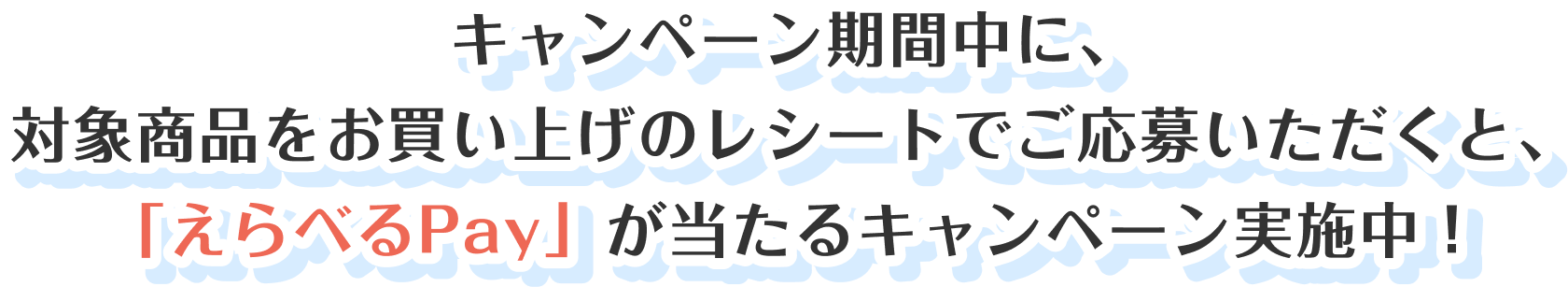 キャンペーン期間中に、対象商品をお買い上げのレシートでご応募いただくと、「えらべるPay」が当たるキャンペーン実施中！