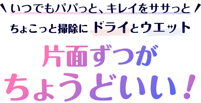 いつでもパパっと、キレイをササっと ちょこっと掃除にドライとウェット 片面ずつがちょうどいい!