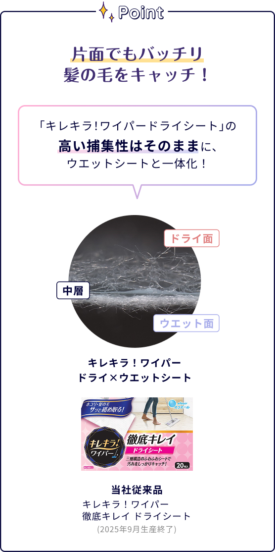 片面でもバッチリ 髪の毛をキャッチ！