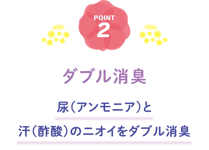 POINT2 ダブル消臭 尿（アンモニア）と汗（酢酸）のニオイをダブル消臭