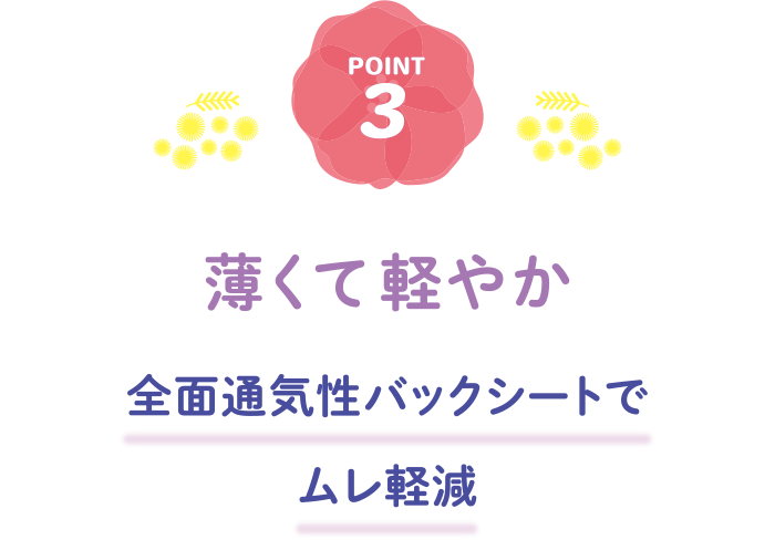 POINT3 薄くて軽やか 全面通気性バックシートでムレ軽減
