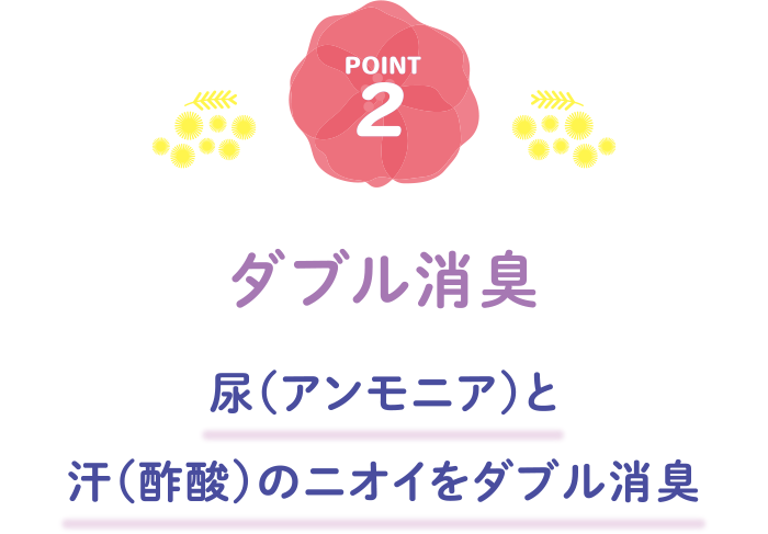 POINT2 ダブル消臭 尿（アンモニア）と汗（酢酸）のニオイをダブル消臭