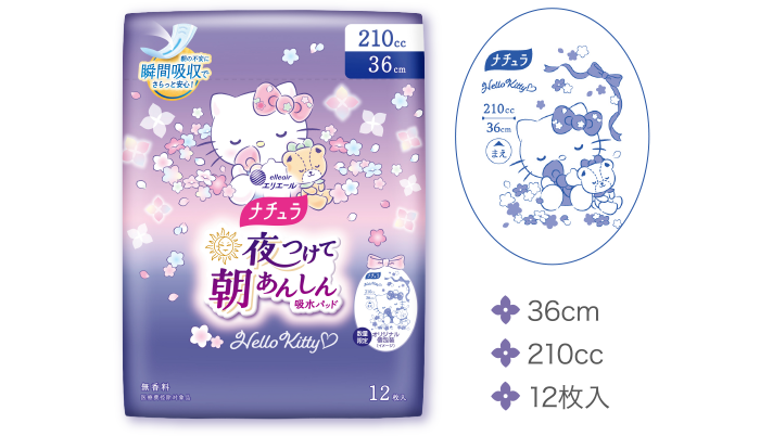 ナチュラ 夜つけて朝あんしん吸水パッド 36cm 210cc 12枚入