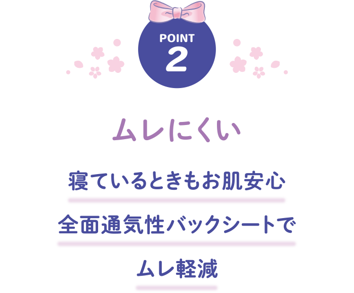 POINT2 ムレにくい 寝ているときもお肌安心 全面通気性バックシートでムレ軽減