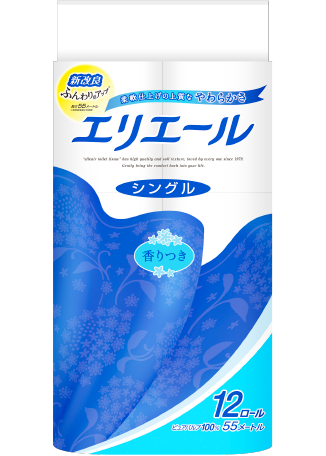 エリエール トイレットティシュー シングル・4ロール・12ロール・18ロール・たっぷり長持ち12ロール