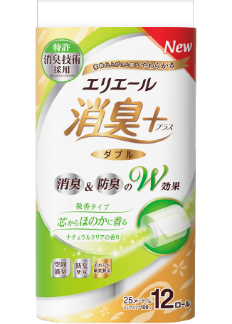 消臭+トイレットティシュー<br>芯からほのかに香る ナチュラルクリアの香り ダブル・12ロール・コンパクト8ロール