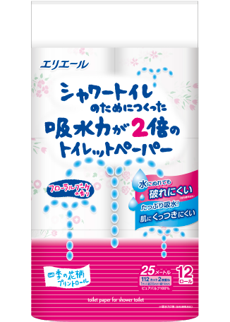 シャワートイレのためにつくった吸水力が2倍のトイレットペーパーフラワープリント香水付き・44ロール・12ロール・18ロール